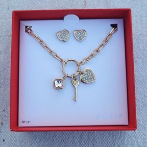 GUESS Gold Heart & Key Necklace & Earring Set
